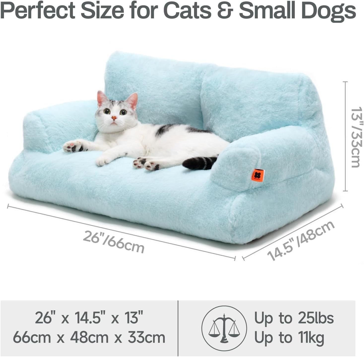 MEWOOFUN Plush Cat Bed For Indoor Cats - Washable 26x19x13 Inch Pet Couch With Non-Slip Bottom, Fluffy Small Dog Bed For Puppies & Kittens, Blue - Image 2