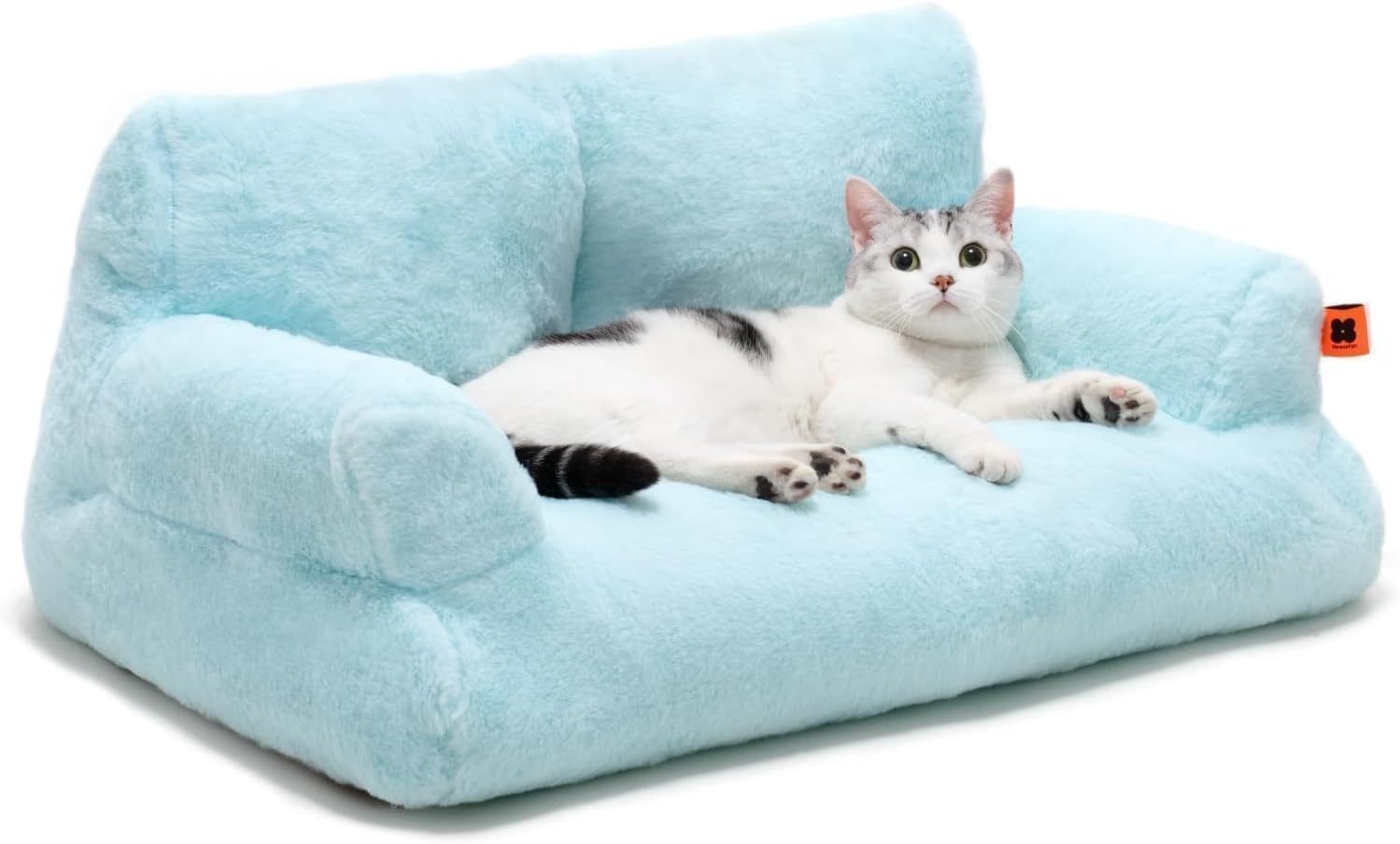 MEWOOFUN Plush Cat Bed For Indoor Cats - Washable 26x19x13 Inch Pet Couch With Non-Slip Bottom, Fluffy Small Dog Bed For Puppies & Kittens, Blue - Image 3