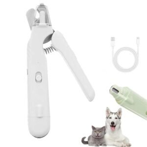 White Pet Nail Trimmer Dog Nail Clippers With Light 2 In 1 Nail Clipper And Grinder
